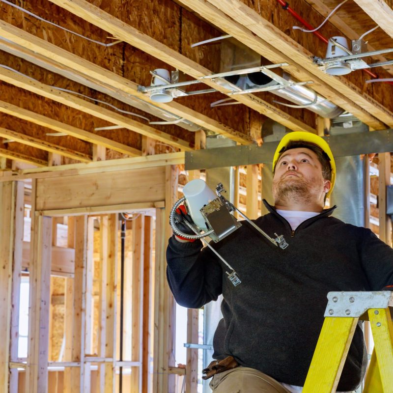 Installation electrical for light bulb hanging lamp on the ceiling maintenance construction